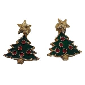 Gold star earrings with Christmas tree jacket